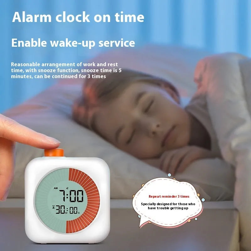 White plastic 60-minute visual timer with clear dial on desk for student study