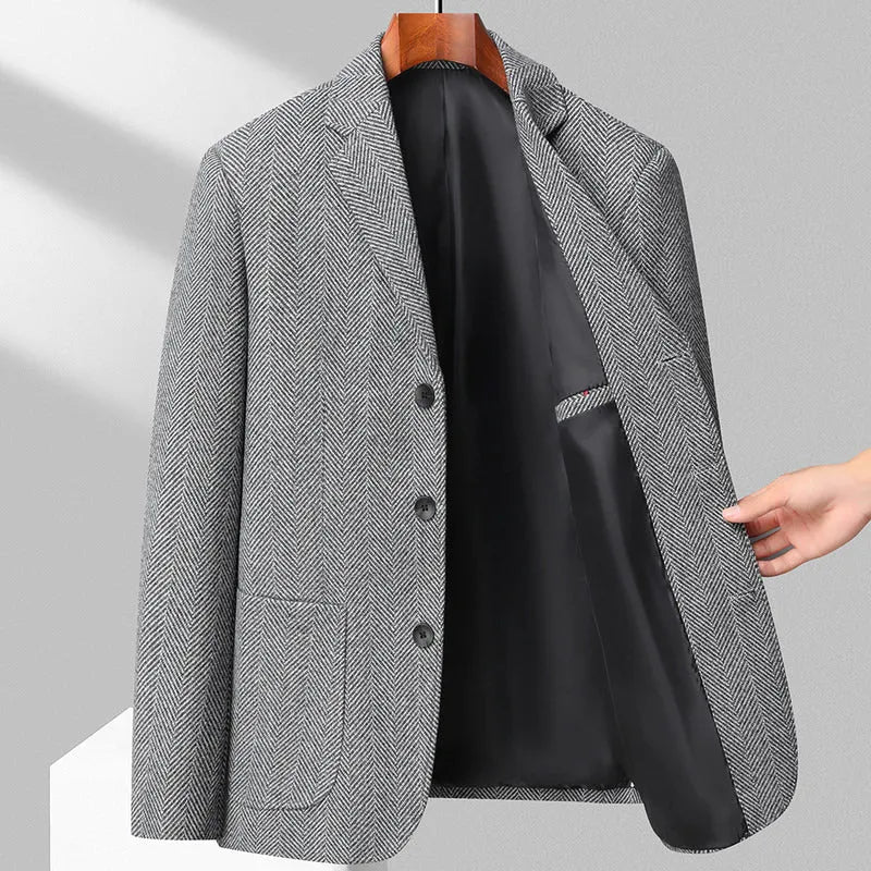 Men's loose-fit wool coat in solid colour for spring and autumn casual wear