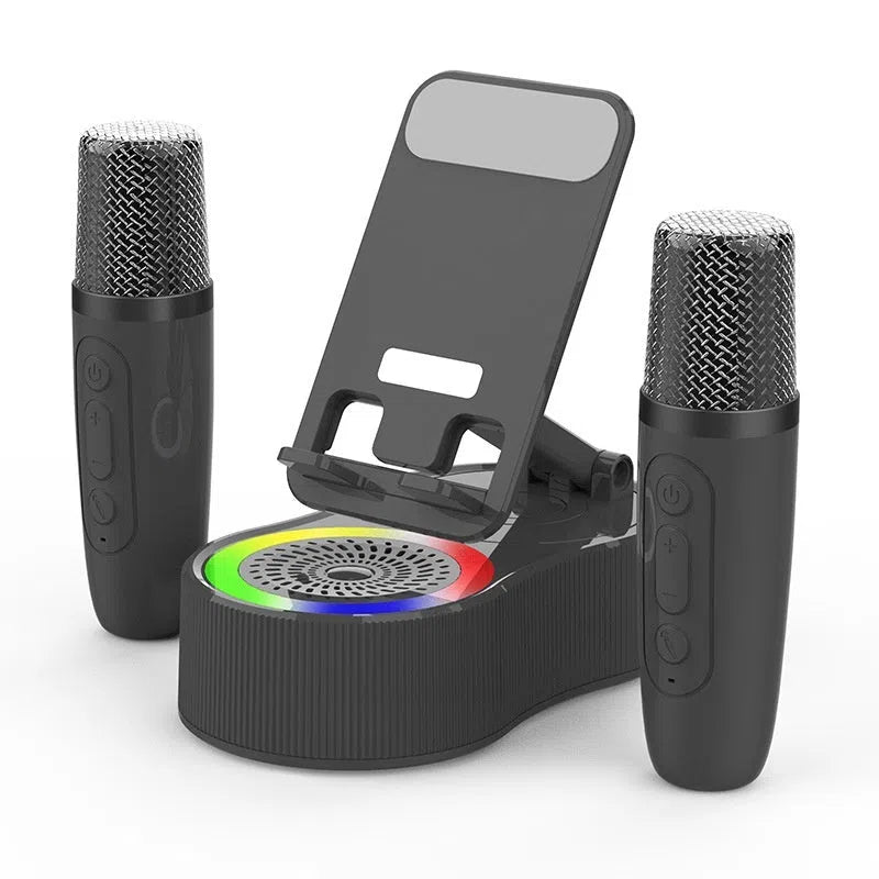 5-in-1 rotating adjustable phone stand power bank Bluetooth speaker in black with single microphone