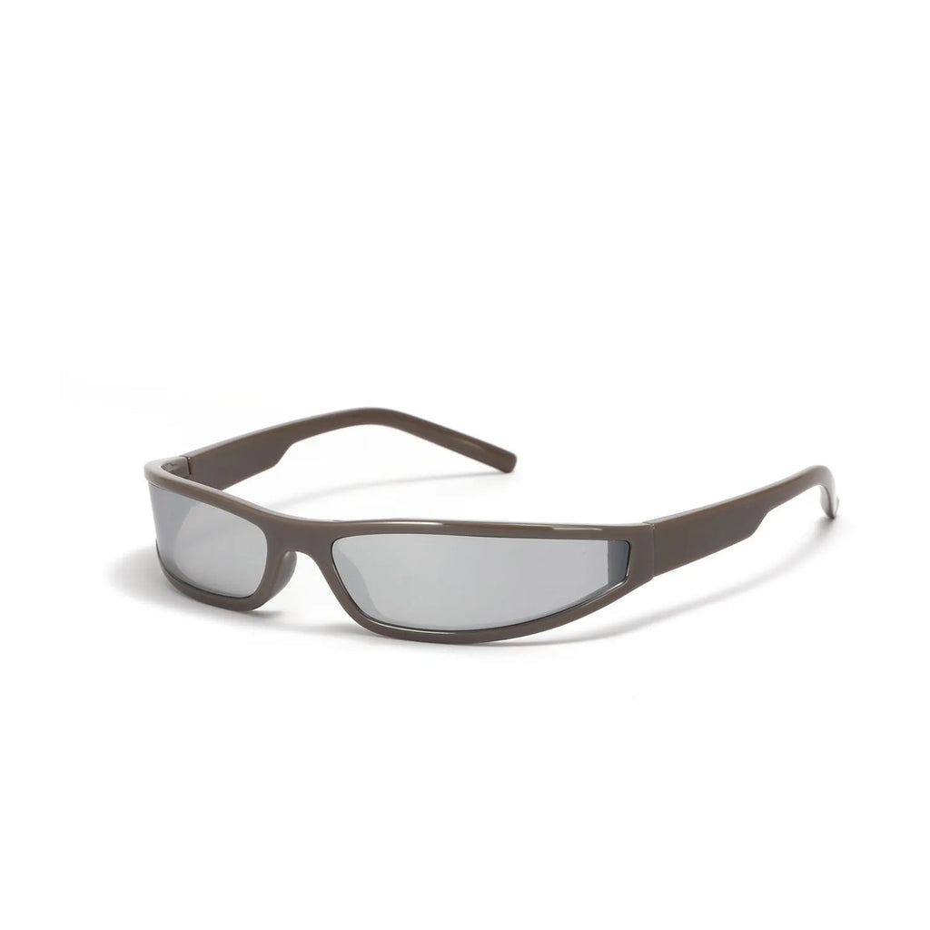 Narrow frame future style sunglasses for women in bright black and gray colour option