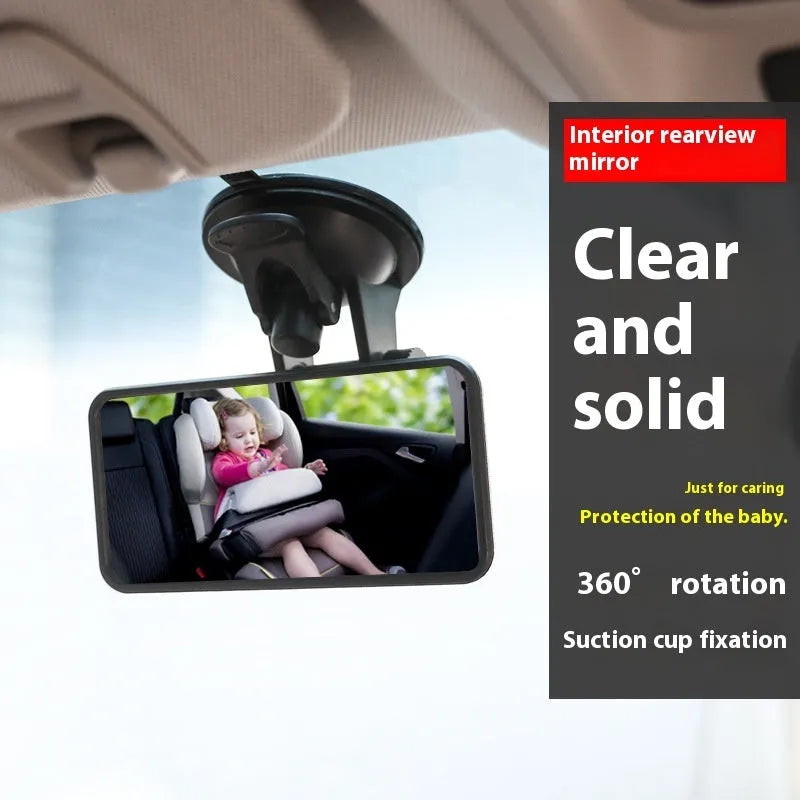 Square 120 x 60mm chrome car rearview mirror with press suction cup for baby rear seat monitoring