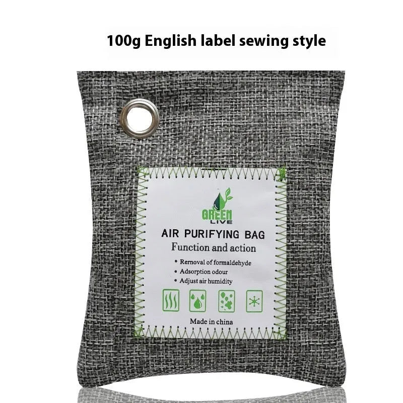 Sew-style fabric bag filled with dark bamboo charcoal for air purification and odour removal.