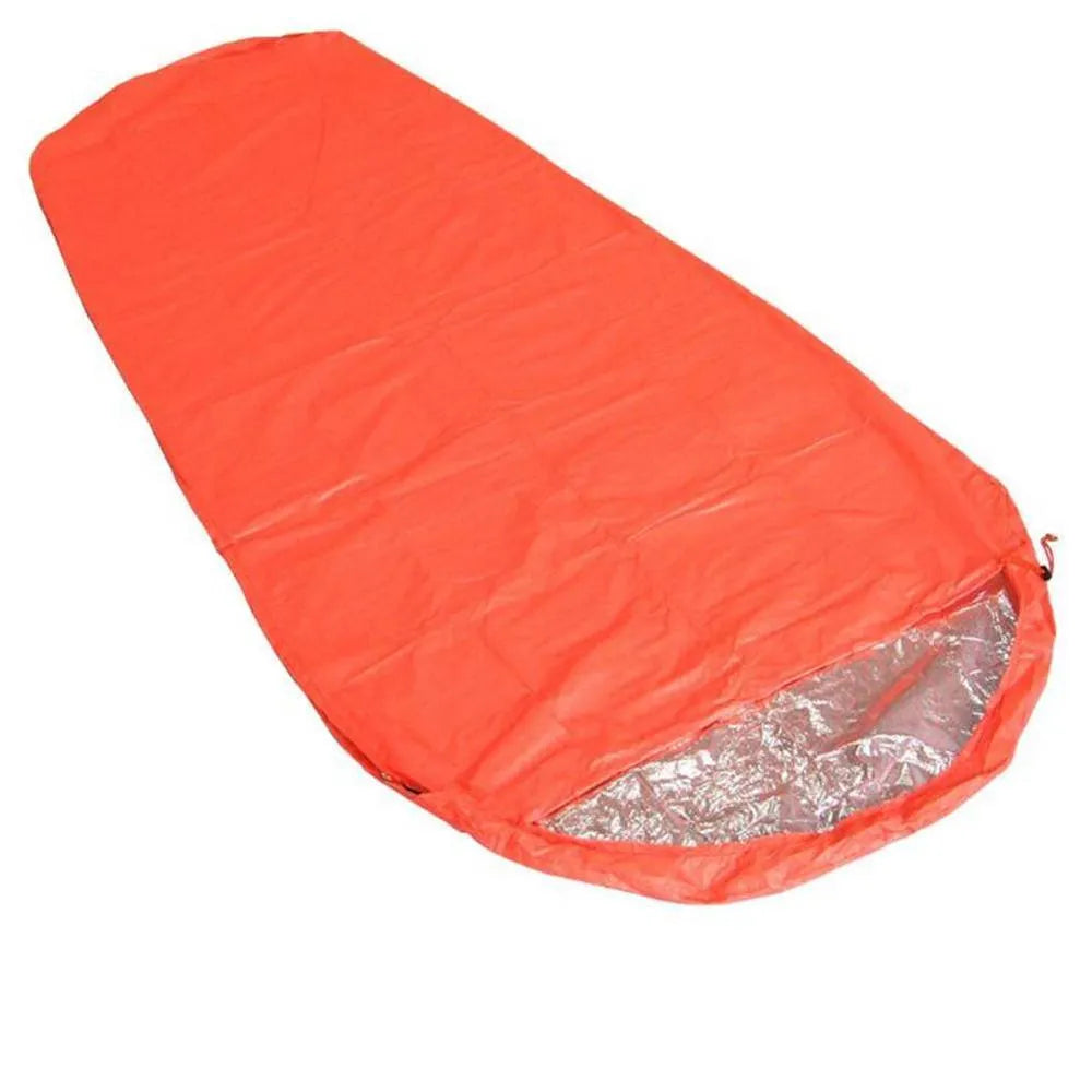 Orange thermal sleeping bag with silver coated nylon plaid fabric for outdoor camping heat reflection