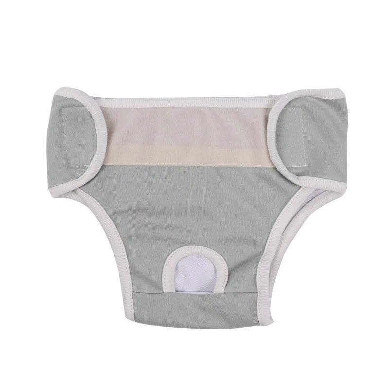 Pure cotton dog safety pants in light blue with elasticated waist, four sizes available