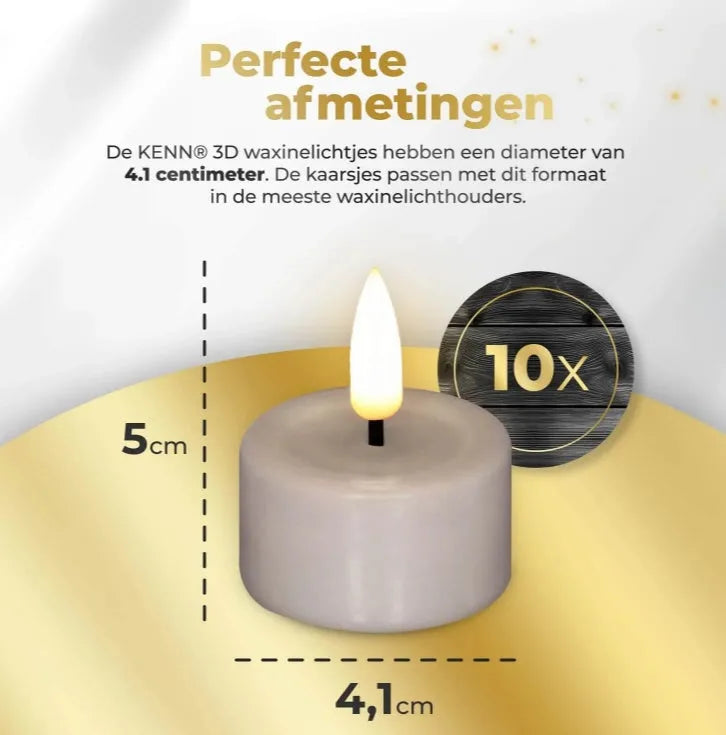 Taupe S10 3D flame LED tealight candles showing realistic flickering light effect.