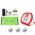 Indoor golf practice cutting pad with crystal swan suede surface and three rainbow balls on SBR base