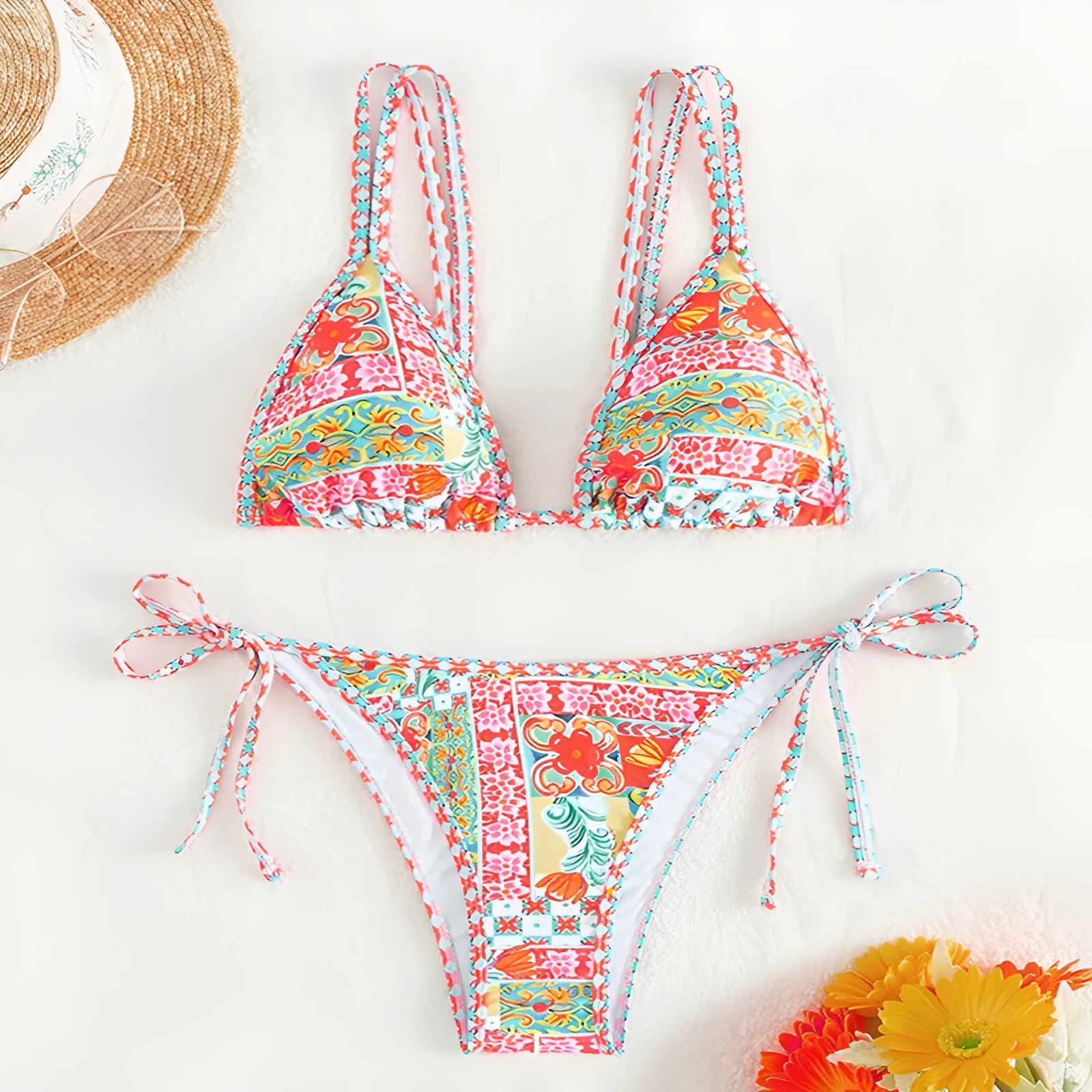 Women's lace-up split bikini swimsuit with backless European styling