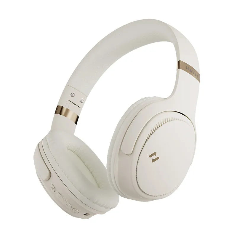 Wireless Bluetooth head-mounted gaming headphones in black or cream colour with over 8-hour battery.