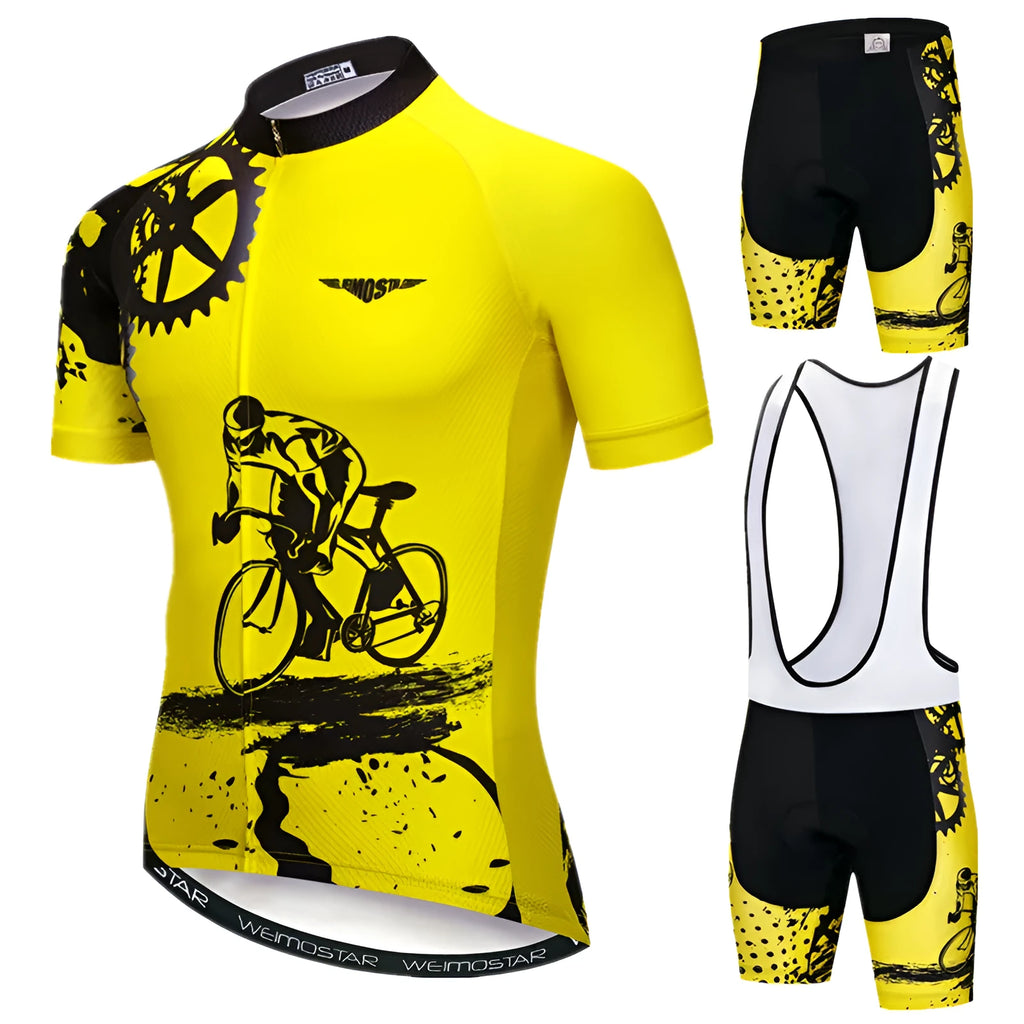 Pro cycling jersey set men's polyester short sleeve top and padded bike shorts multi-colour