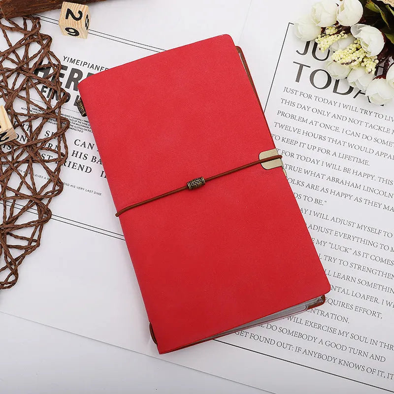 A6 48K leather look notebook with cowhide rope tie, grey cover, closed with rope