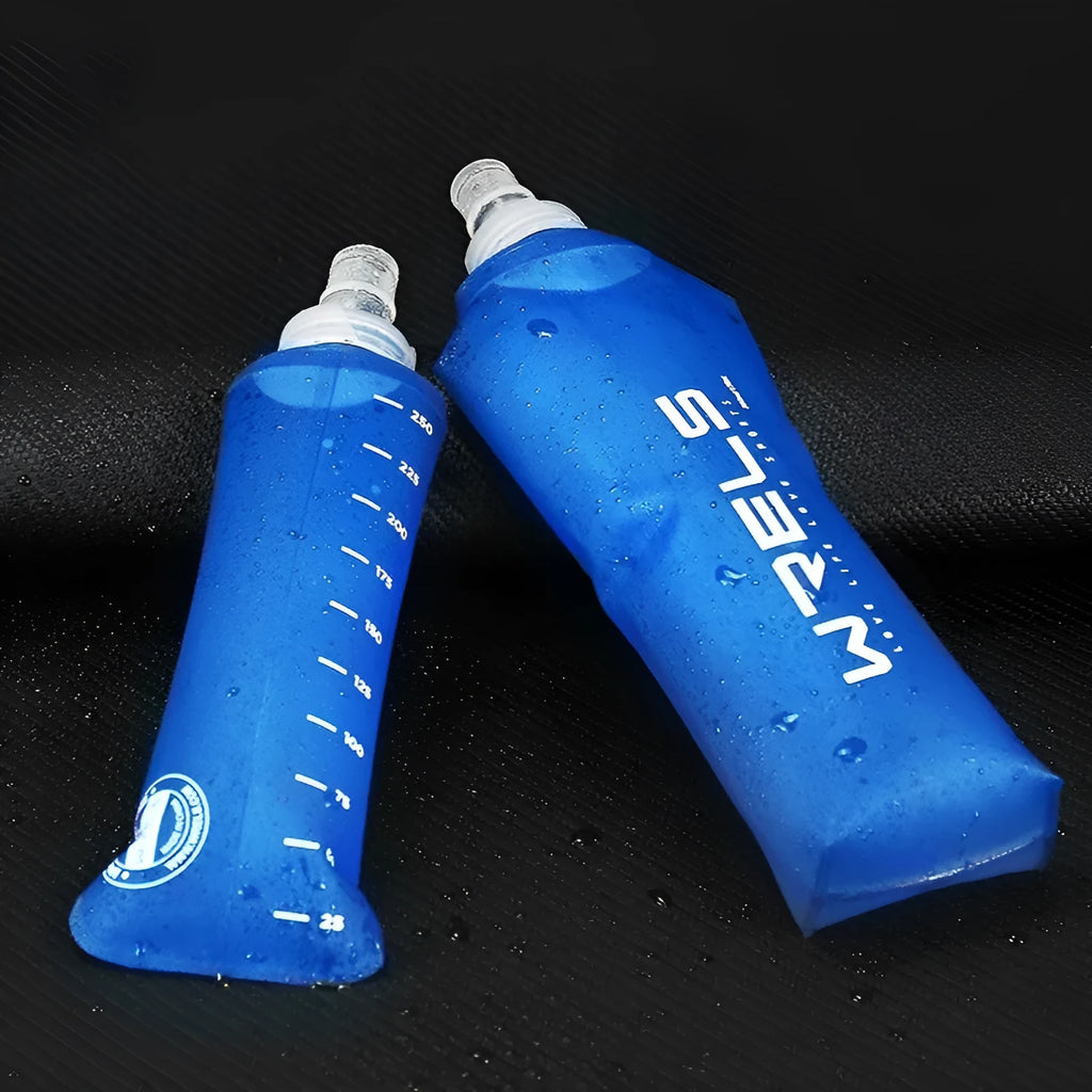 Large capacity soft plastic folding sports water bottle 250ml in black with white lid