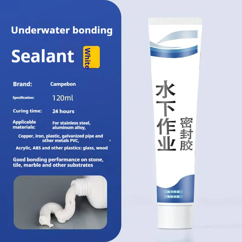 Underwater adhesive sealant for glass fish tank leakage prevention, white and transparent tubes, 60ml and 120ml models
