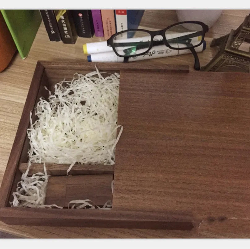 Wooden USB flash drive 32GB in khaki or coffee with large square wooden box, USB 2.0 or USB 3.0 package options