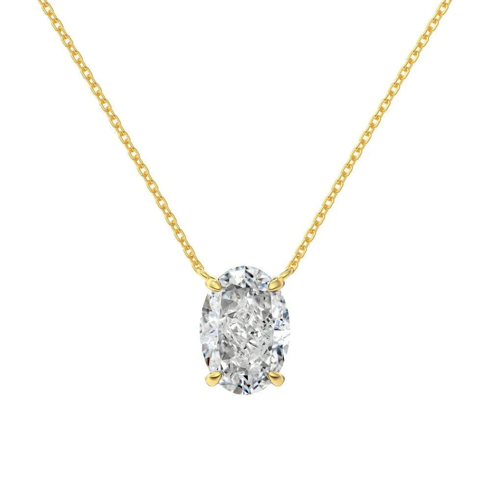 S925 sterling silver necklace with oval ice flower pendant in gold or platinum electroplated finish