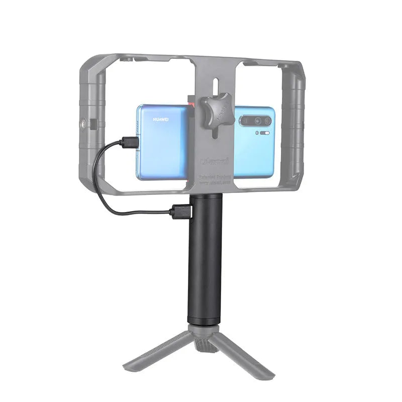 Black aluminium alloy portable power bank charging treasure handle showing size scale.