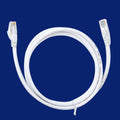 White Cat6 network cable with RJ-45 connectors on a plain background