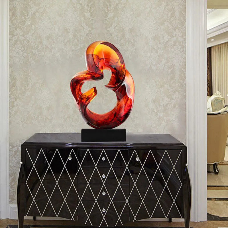 Transparent resin craft ornament in modern minimalist style showing orange red or blue colour options