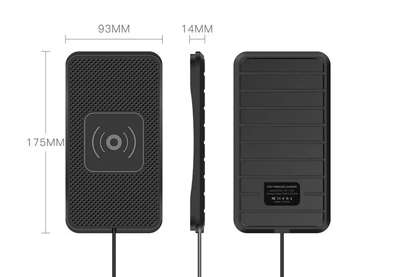 Black anti-slip car wireless charger pad compatible with Apple and Samsung phones