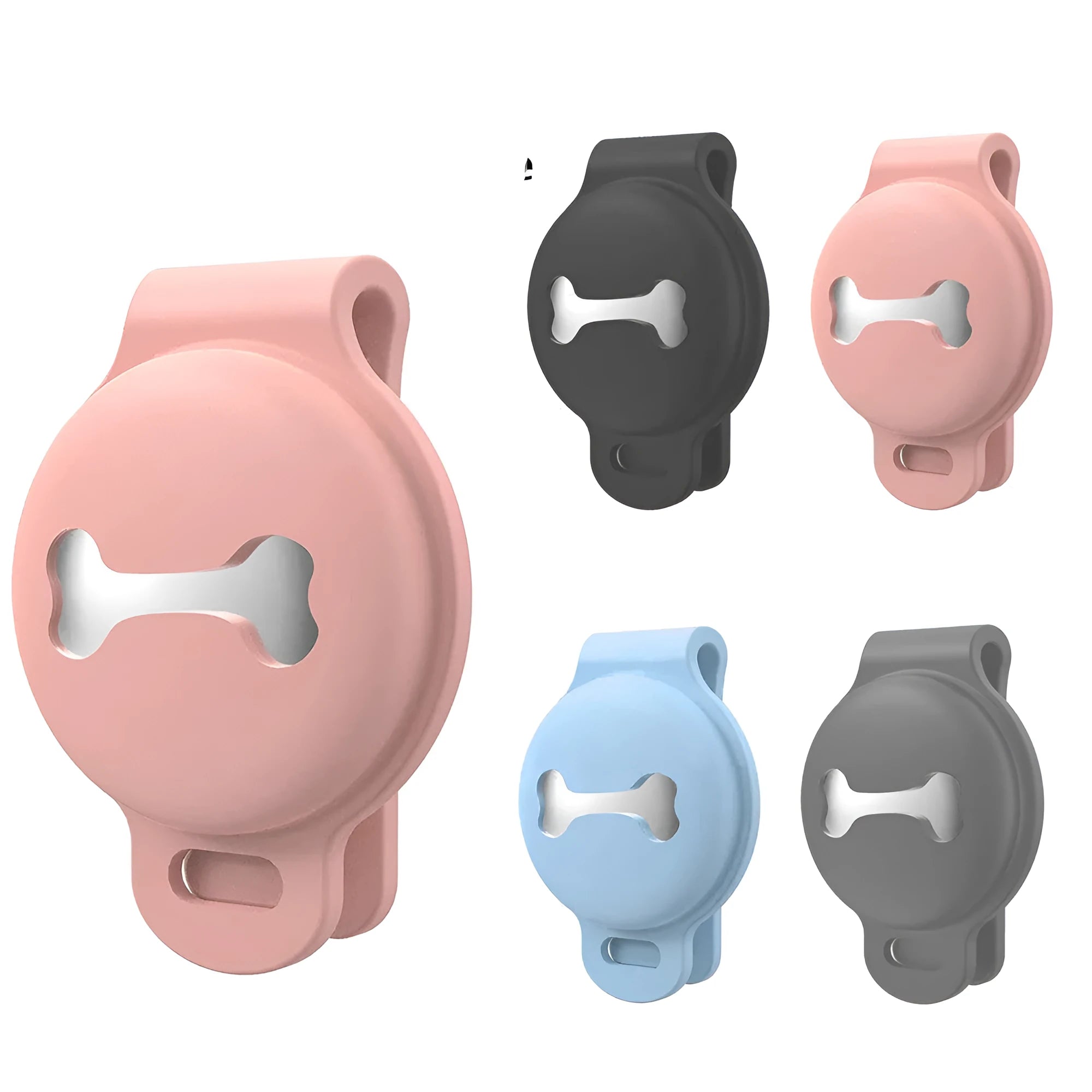 Pet tracker silicone protective case in simple border style, available in black, grey, pink, and sky blue colours
