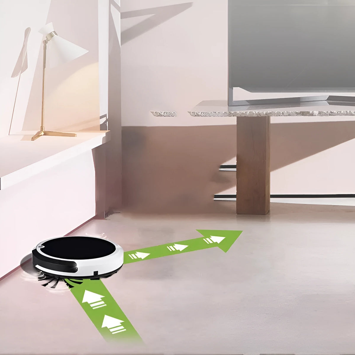 Smart home sweeping robot with 350ml dust box, 2400mAh battery, 27cm x 27cm x 6.5cm ABS body, EU US plug options