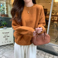 Korean style soft glutinous loose drop-shoulder sleeve sweater in candy colour, solid pattern with wavy elements, acrylic fibre