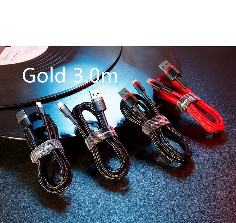 8PIN fast charging cable with single head connector, compatible with Apple iPhone models, in red, gold or grey shell
