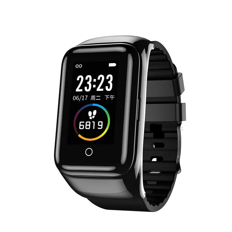 Black smart watch bracelet with 1.1 inch TFT screen for blood pressure, heart rate and sleep monitoring