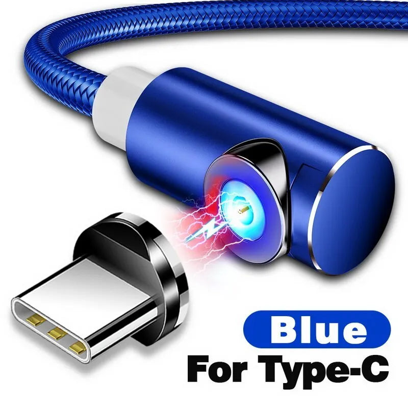 Black magnetic USB charging cable with aluminium connectors for Micro USB, Type C, and Lightning phones.