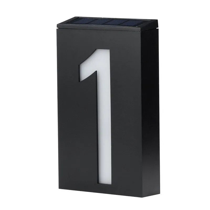 Solar powered outdoor house number light with white LEDs and waterproof ABS housing