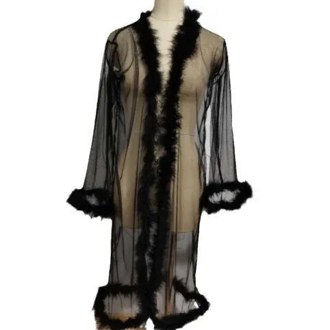 Women's long robe underwear set with matching top in black, pink, red, white for home leisure
