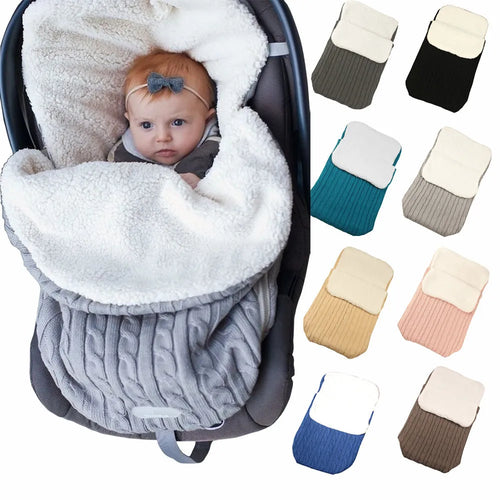 Envelope-style baby stroller sleeping bag in beige with lamb cashmere lining and cotton wool filling