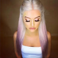 Gradient lilac long straight wig with mechanism processed high temperature wire hairline and no bangs