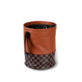 Leather folding car bin with handle for vehicle interior waste collection