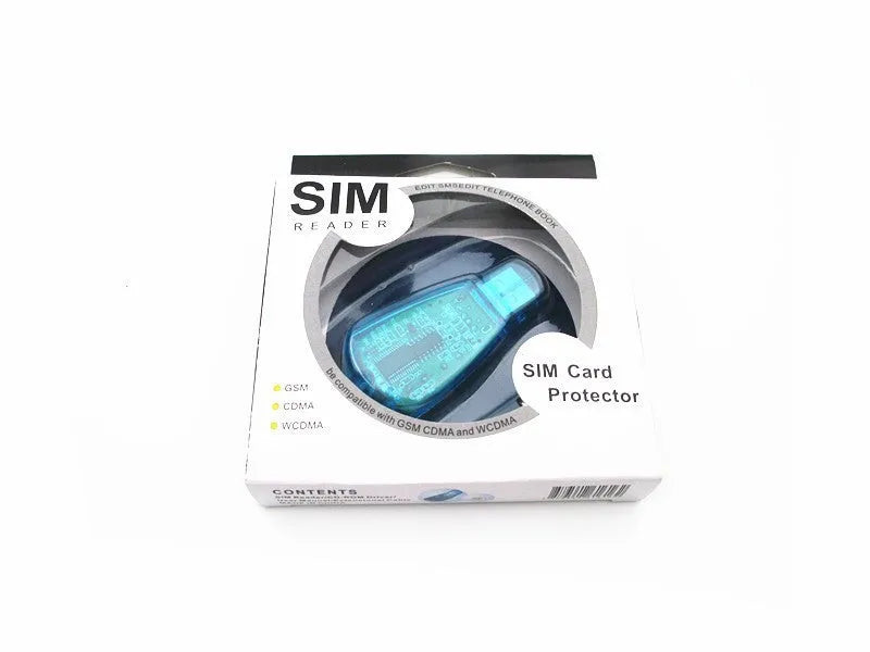 Blue plastic external USB SIM card reader for mobile phone data transfer and computer backup
