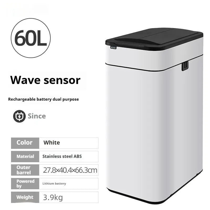 Stainless steel inductive smart trash can with square design and 26+ litre capacity