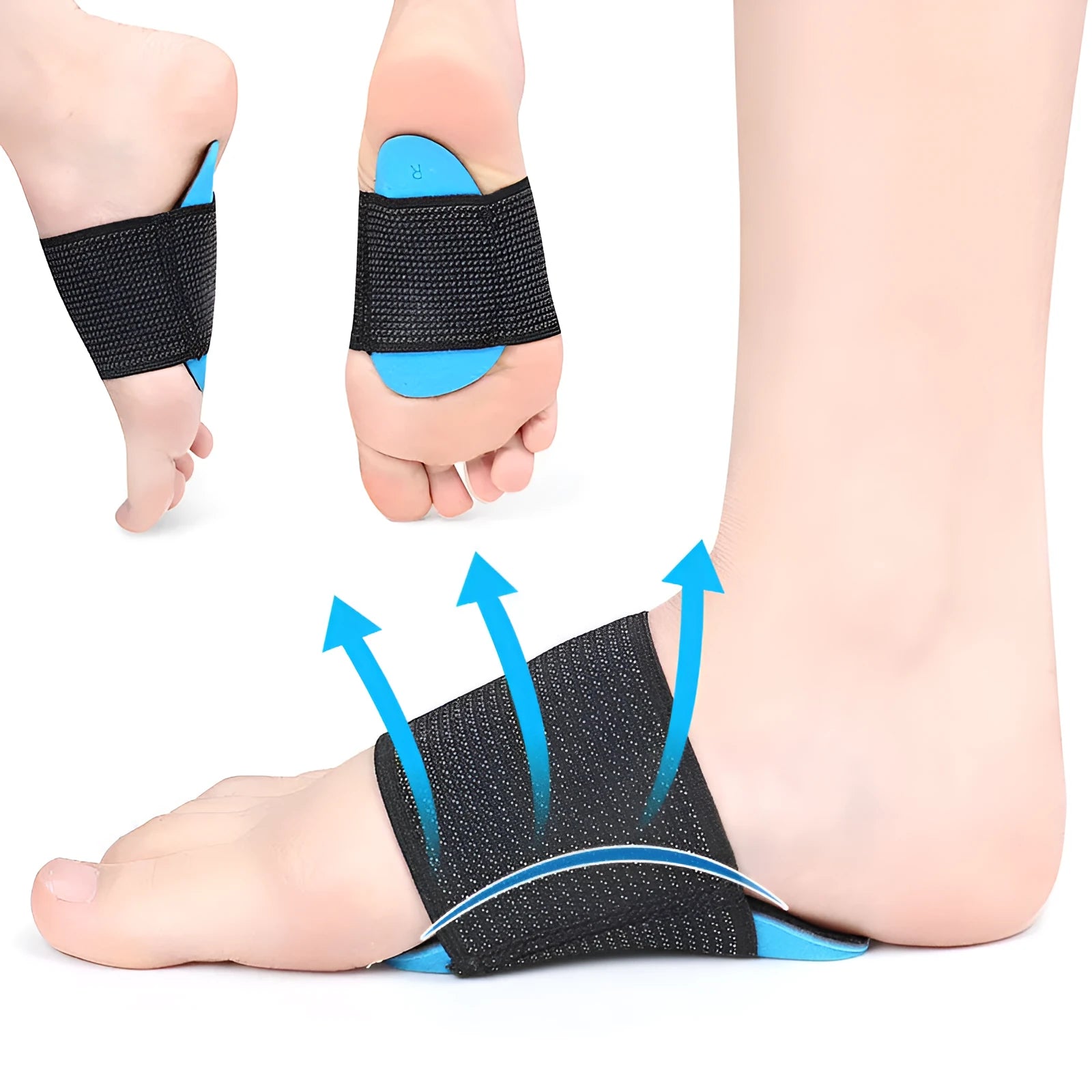 Blue elastic bandage foot pad arch support insoles for flat feet in adult and children sizes