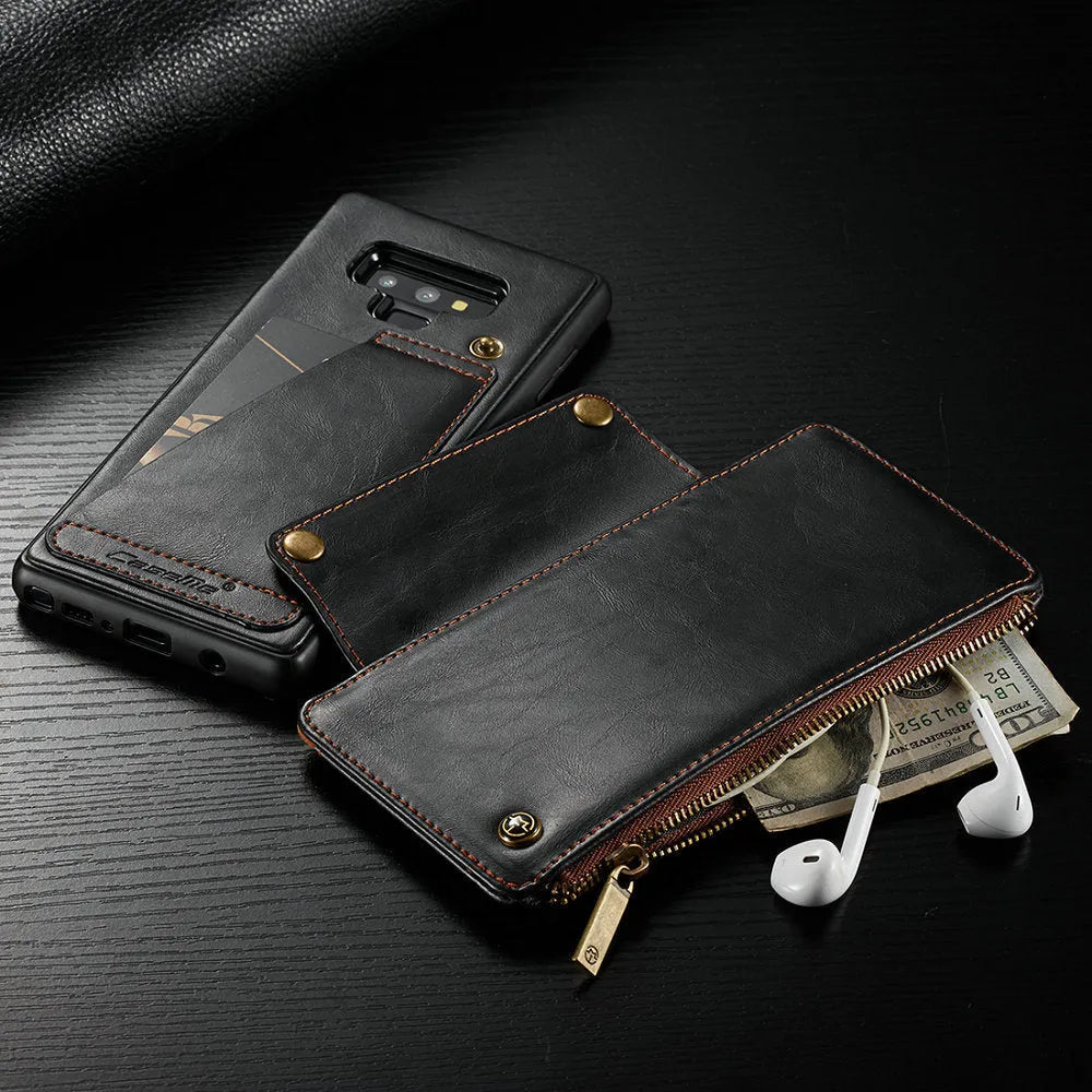 Black PU leather flip phone case for a SAMSUNG Note9 smartphone.