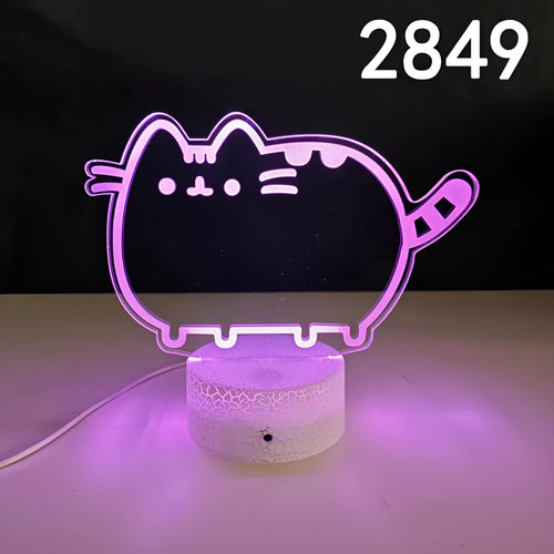 Black background acrylic cat night light with colourful crack design and USB cable