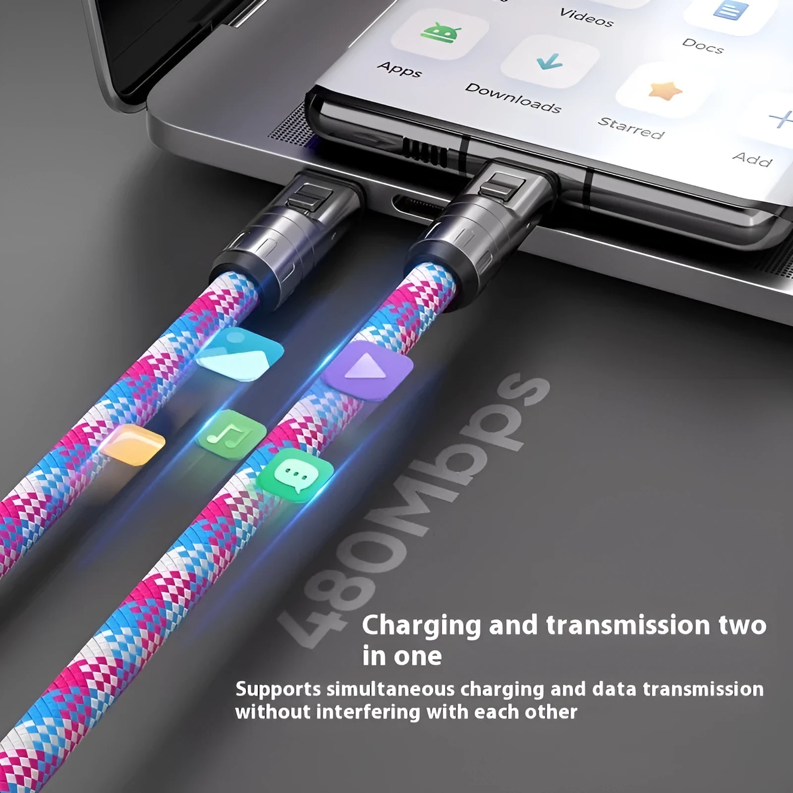 Black alloy two-in-one lanyard data cable with type-C PD fast charge less than 0.5m