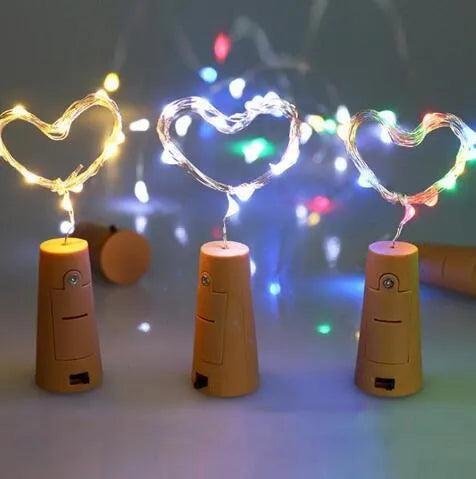 Silver copper wire LED string lights with bottle stopper for wine bottle decoration