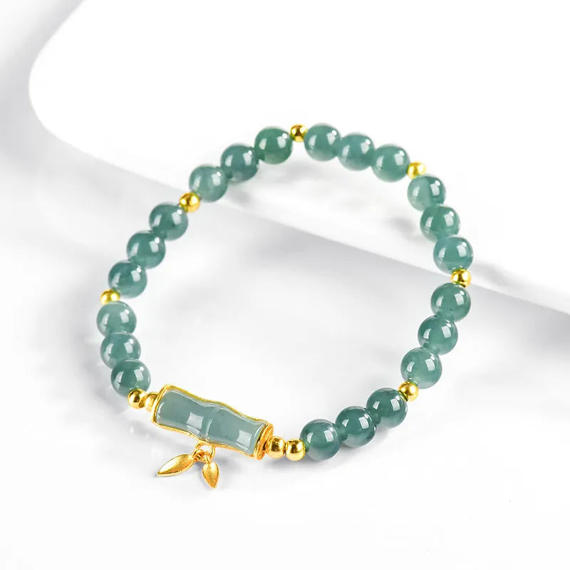Jade blue water round bead bracelet with S925 silver size option in a simple women's high-rise style