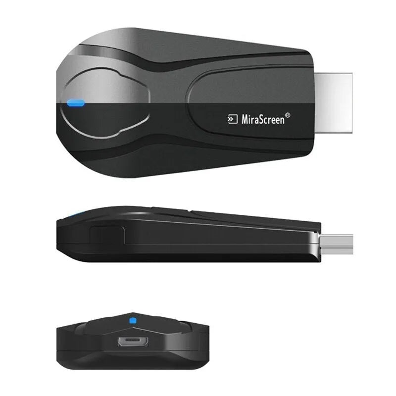 Black wireless screen player device with HDMI connection for smart phone content sharing