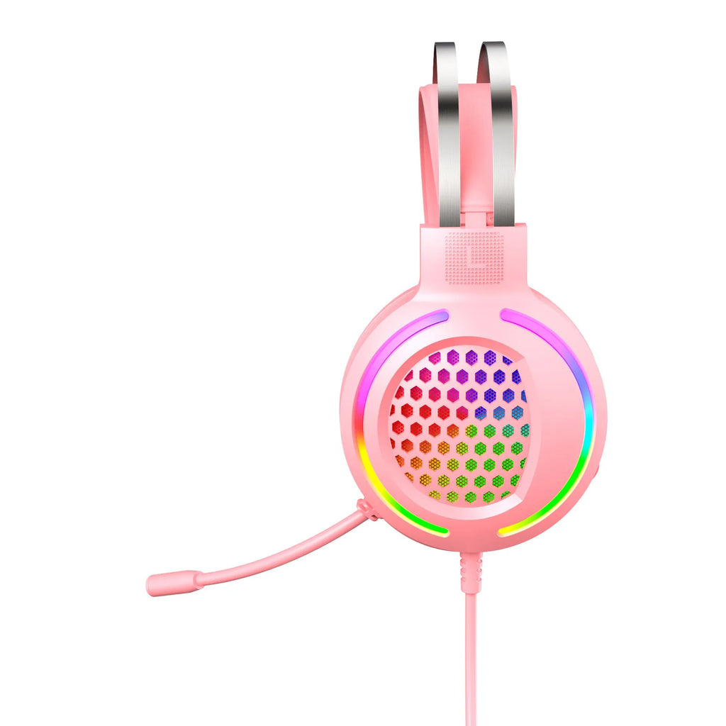 H500 Holloway RGB gaming headset in black with colourful lighting on ear cups and a USB connector.