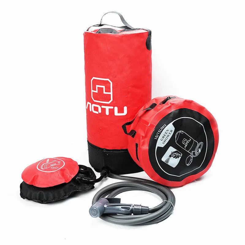 Portable 11L PVC outdoor camping shower bag in black with 200cm ABS water pipe and faucet