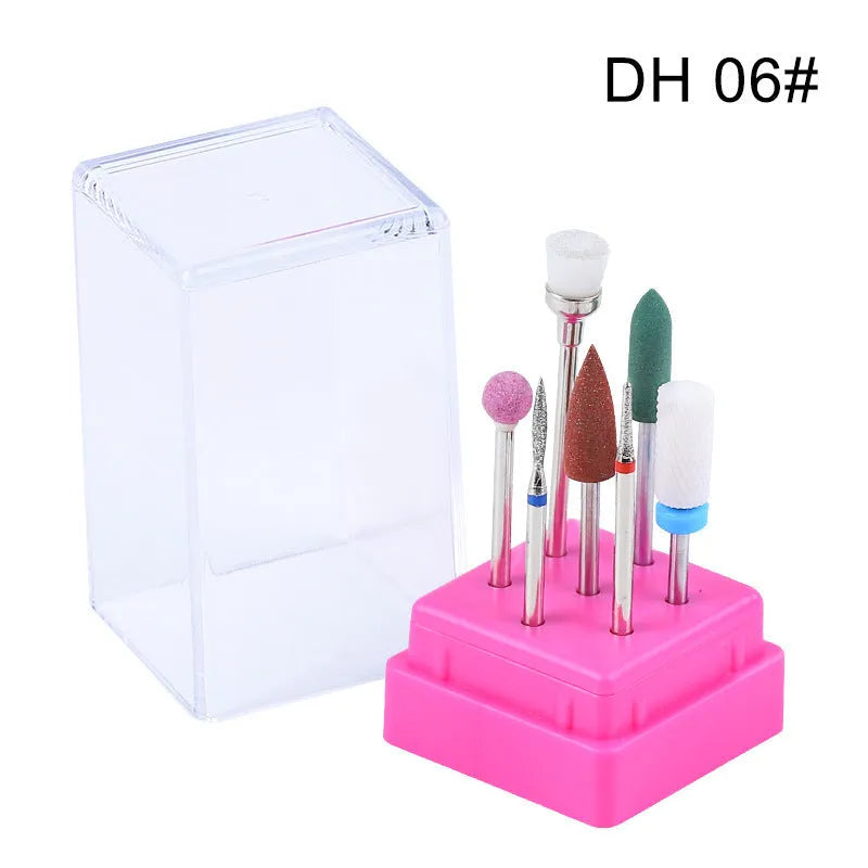Tungsten steel nail polishing head set with 7 pieces including drill bits and brush