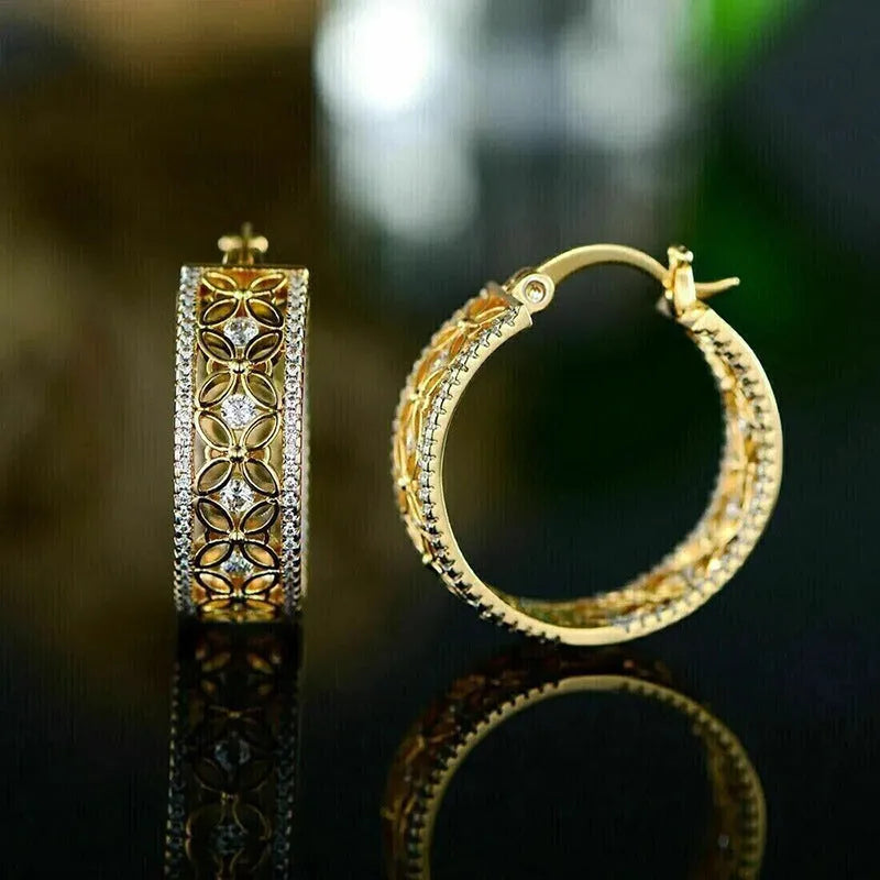 Copper clip earrings with horse eye flower butterfly geometric design in yellow gold colour