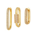 Three geometric square ear clips with micro inlaid zircon in gold and white K colours