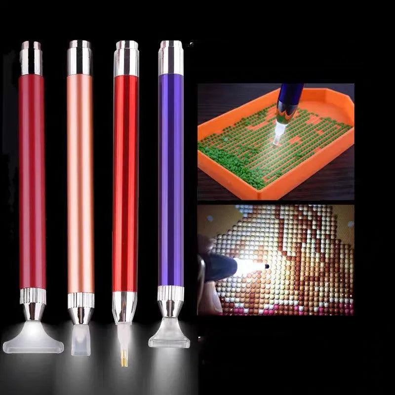 Luminous aluminium alloy single-head drill pen for diamond painting in gold, red, or blue colour options