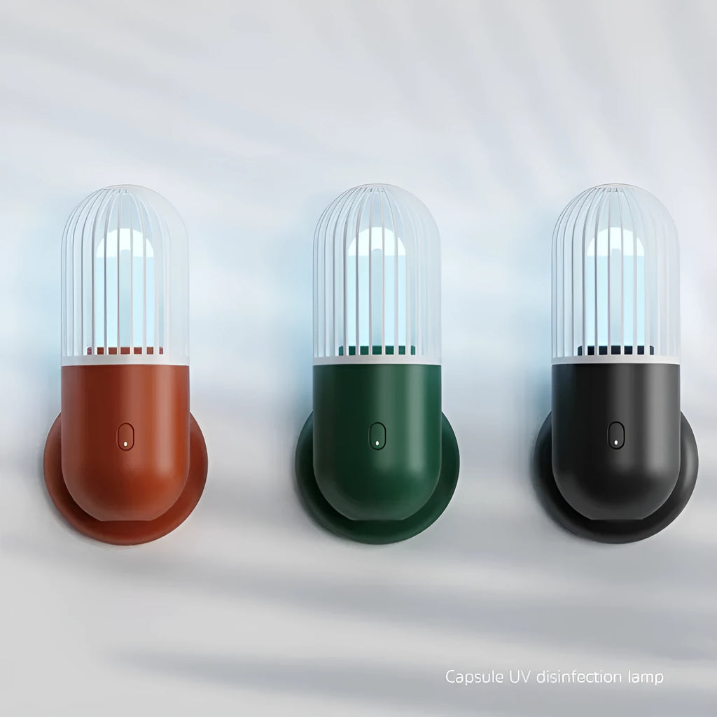 Portable capsule ultraviolet disinfection lamp in black finish showing compact design