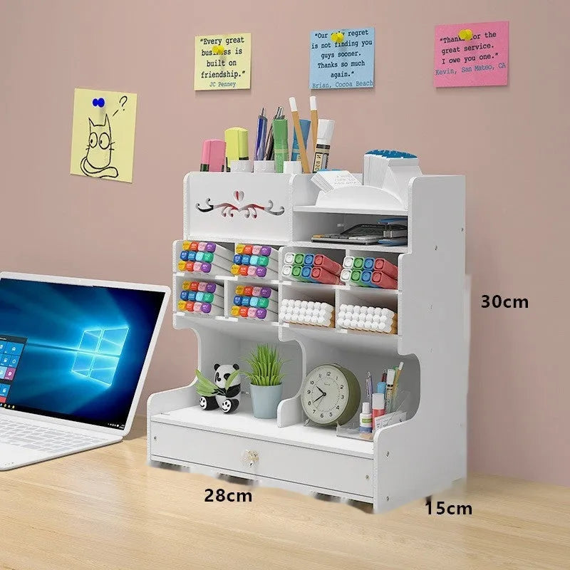 Square plastic pen storage box with oblique insertion compartments for organising writing instruments